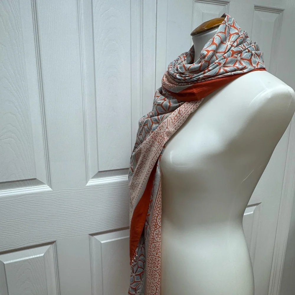 Bold Orange/Red Geometric Prints Patterns Scarf or Sarong - 73